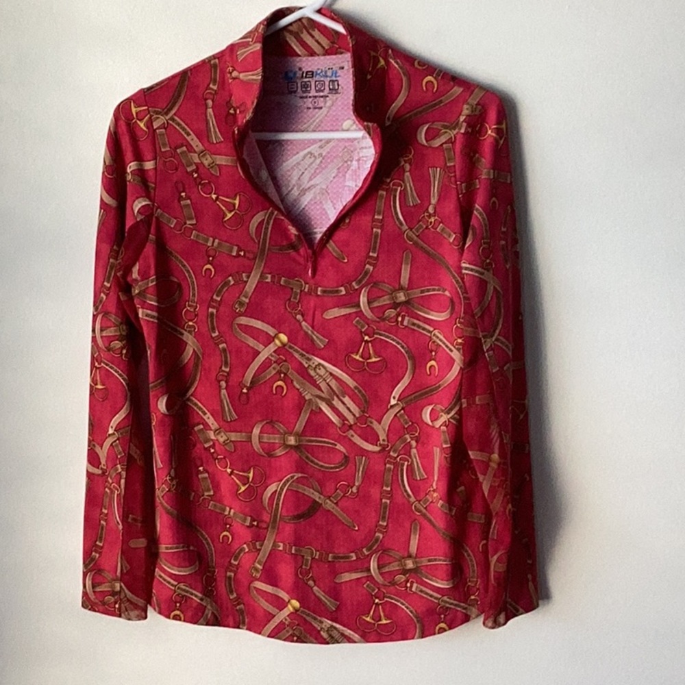 IBKUL Long Sleeve Zip Mock Alexandra Ruby Red Small - Picture 3 of 7